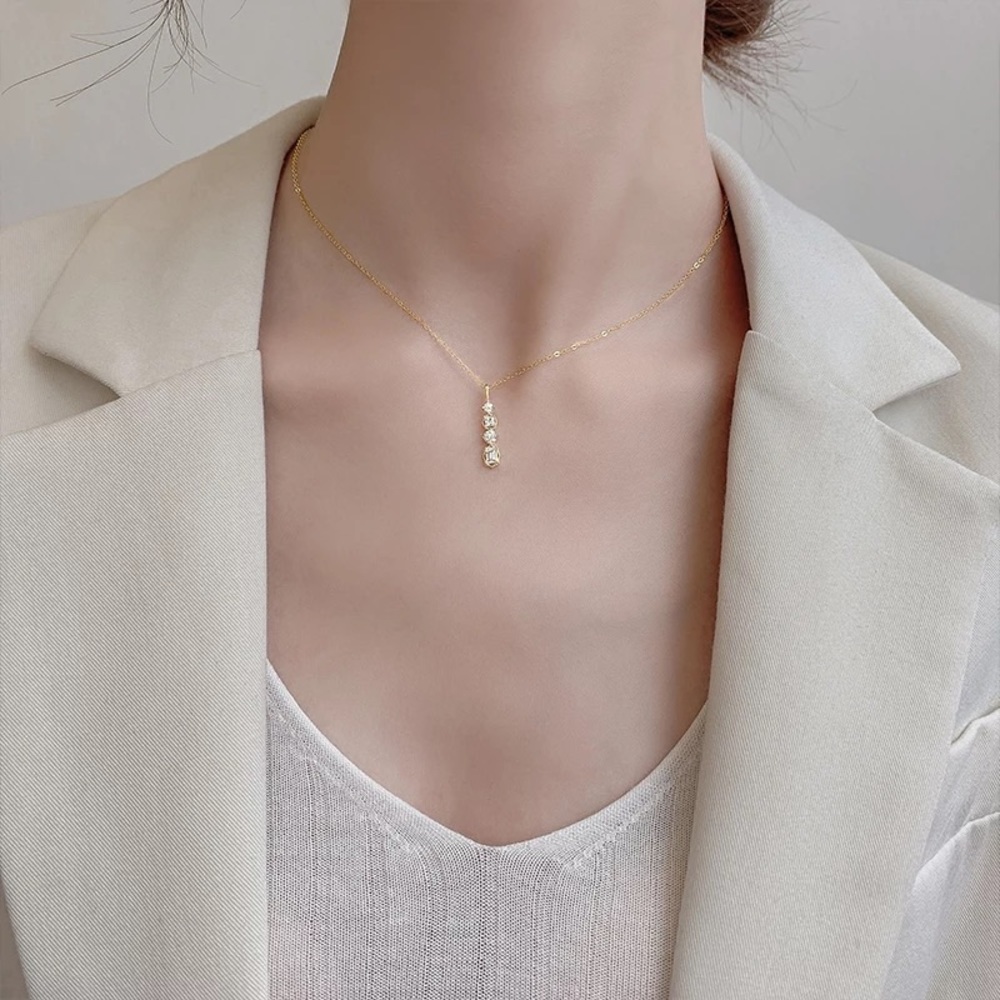 Sterling Silver Drop Simulated Diamond Necklace - Picture 4 of 9